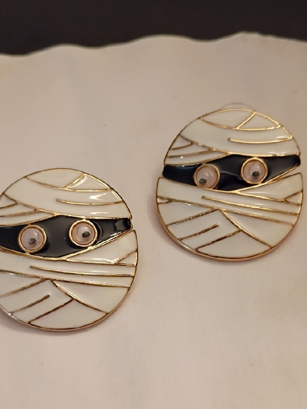 Playful Mummy Face Enamel Stud Earrings in White and Black